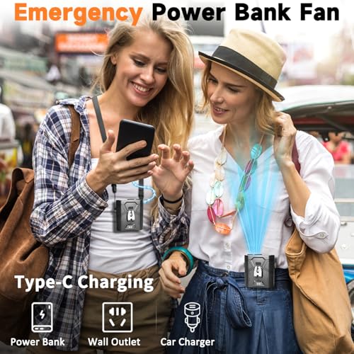 RAOUOEN 20000mAh Portable Waist Fan, Clip-On Wearable Belt Fan with 5-Speed 20000RPM Motor, Neck Hanging & Desktop Personal Fans, 60H Runtime, Hands-Free Mini Fans for Camping, Worksite, Outdoor Use
