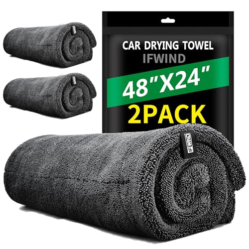 2 Pack Car Drying Towels (48βx24β),Extra Large Double-Twist Pile Drying Towels Car