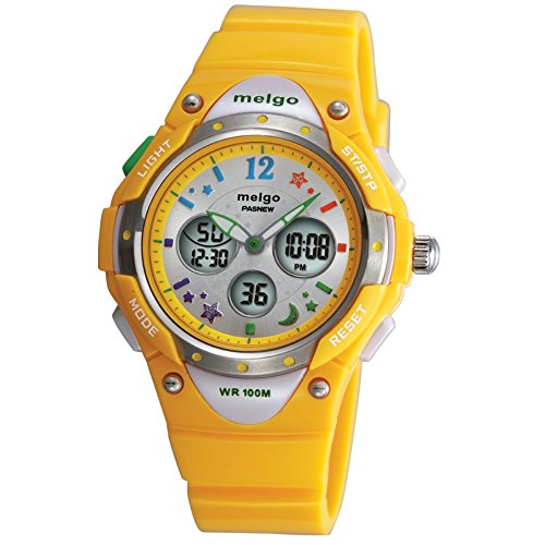 Jewtme Pasnew Boys Grils LED Waterproof 100m Dual Time Unisex Children Outdoor Sport Watch (Yellow)