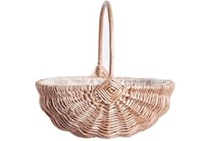 QRZLP Wicker Woven Basket, Handwoven Rattan Flower Basket with Handle Wicker Planter Basket for Storage, Picnics, Easter, Flower Arranging and Decoration.
