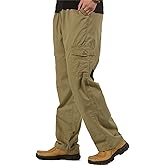Raroauf Men's Full Elastic Waist Casual Cargo Pants Relaxed Fit Lightweight Pull On Work Pant
