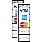 2pcs We Accept Major Credit Cards Sign Sticker, 8 inches - GPay, ApplePay, AmEx MasterCard Visa Discover Payments, Credit Card Sticker for Store Window (Multi)