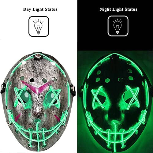 Light up Purge Mask LED Jason Mask Scary Halloween Mask Costume for Kids Adults Men Women Halloween Festival Party