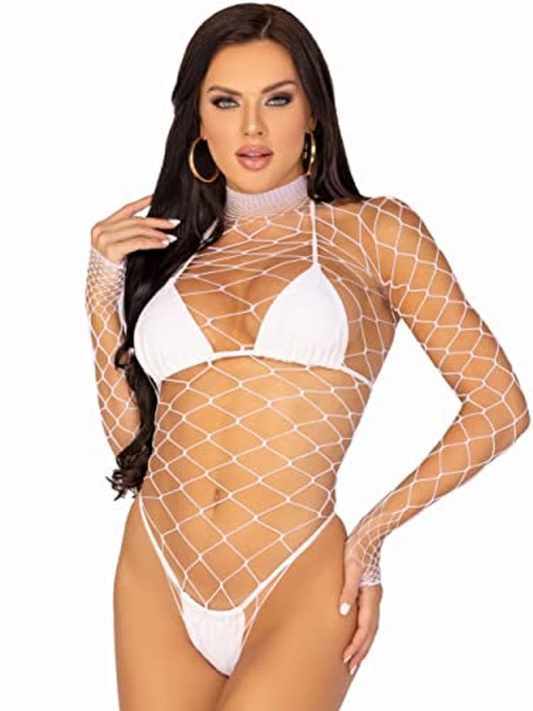 Leg Avenue Turtleneck Fishnet Teddy - White