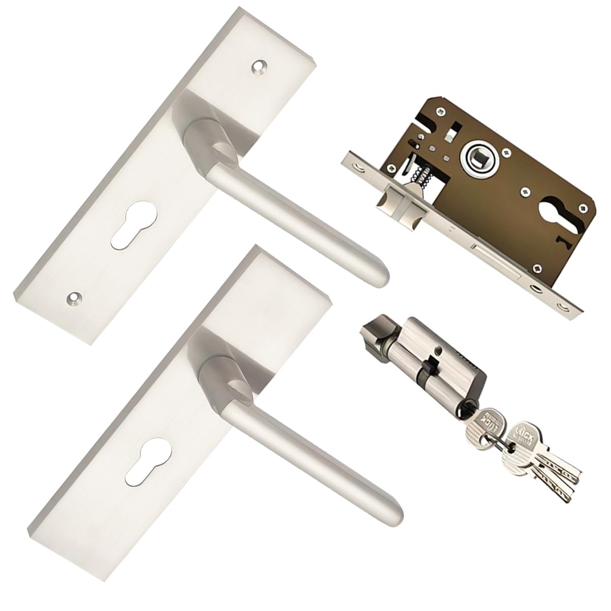Qrity 1 Set Lever Latch Door Handles, Internal and External Door Handles with Key, Zinc Alloy Lever Lock Pack