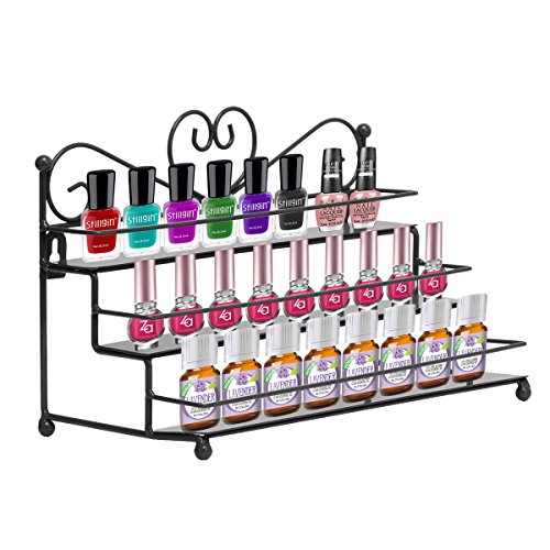 Dazone Mounted 3 Tier Metal Shelf Nail Polish Wall Rack Essential Oils Perfume Organizer (Black)