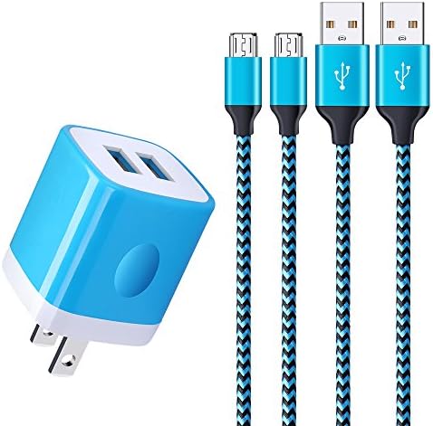 2-Port Wall Charger, 5V/2.1A USB AC Adapter Travel Plug Brick Block Cube Power Adapter With 2Pack Braided Micro USB Cable 6ft Android Charger Cord for Samsung Galaxy S7/S6 Edge J3 J7 LG,HTC, Kindle