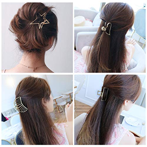 8 Pack Chic Gold Metal Hair Claw Clip Hair Clips for Women and Girls-Womens Stylish Jaw Clips Hair Grip Hairgrip for Girls Golden Hair Barrettes For Women Hairstyles with Thick Hair