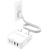 Flat Plug Power Strip with 4 AC Outlets &amp; 4 USB Ports, 6ft Outlet Extender | 20W USB Desk Charging Station with Multiple Outlets, 2 USB C, 2 USB A, Dorm Room Essentials, Home Office Travel