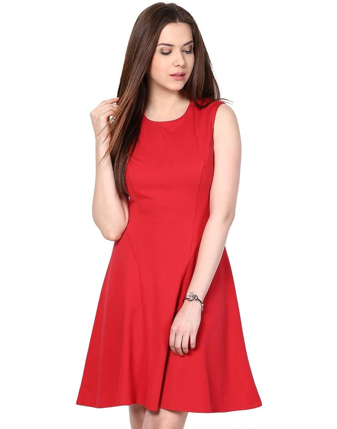 besiva women's cotton sleeveless solid fit and flare dress