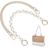 PH PandaHall 2 Styles Pearl Purse Chain Short Flat Chain Strap 12-13inch, Light Gold Bag Extender Chain Short Handle Replacement Bag Chain Pearl Handbag Chain for Purse Bags Making