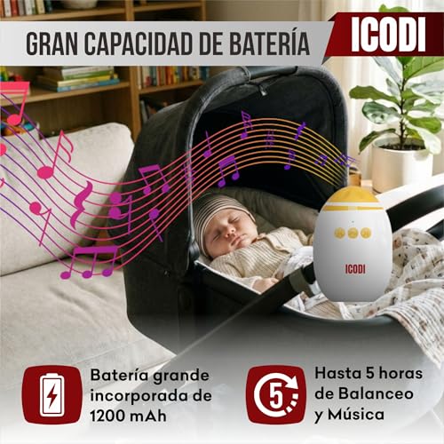 ICODI Baby Rocker Harmony - Automatic Rocking Chair for Baby Hammock with Bluetooth, Universal Baby Rocker for Stroller and Crib with Soothing Sounds, USB-C Rechargeable 1200mAh, Adjustable Swinging