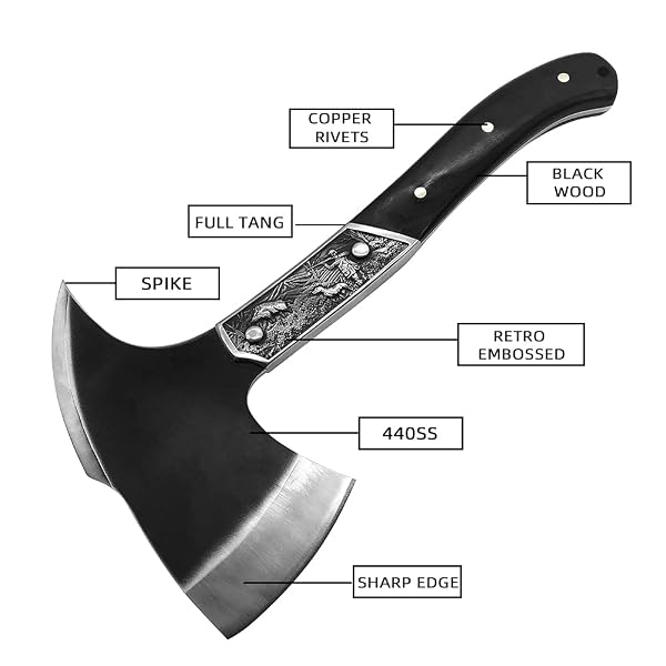 BLACK CHOPPING AXE, FULL TANG WOODEN HANDLE WOOD SPLITTING AND CUTTING, CAMPING OUTDOOR HATCHET WITH SHEATH, RETRO DESIGN FOR BUSHCRAFT AXES