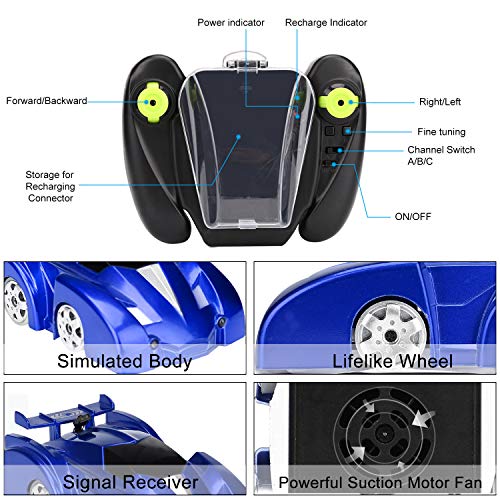 Ansee Wall Climbing Car Remote Control Car Rechargeable Mini Size 360° Rotating Defying Gravity Toy with LED Light Birthday for Kids, Boys & Girls (Mini-Blue) - Thumbnail 6