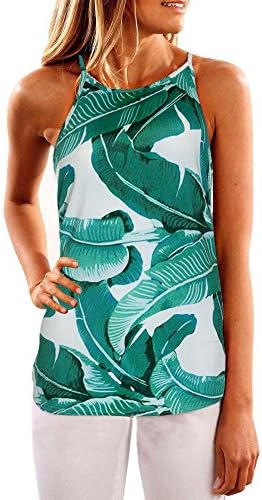 TAORE Women Summer Floral Vest Sleeveless Shirt Blouse Casual Tank Tops T-Shirt (S, Green)