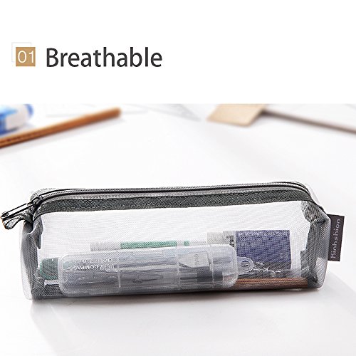 Kinhshion Mesh Pen Bag Pencil Case Makeup Tool Bag Storage Pouch Purse