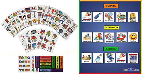 SchKIDules Visual Schedules 3 Pc Entire Gallery Bundle w/double-sided 14x12 dry erase magnetic board, 132 Activity Magnets and 19 Headings Magnets