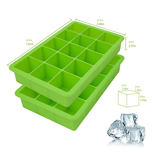 Lot de 2 bacs à glaçons en silicone approuvé par la FDA, 15 glaçons par plateau, idéal pour le whisky, les cocktails et toutes les boissons – Vert