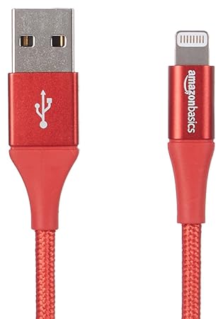 AmazonBasics - USB-A auf Lightning-Kabel mit doppelt geflochtenem Nylon - Apple MFi-zertifiziert, Rot, 10 cm