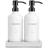 Prus Waso Kitchen Soap Dispenser Set, White Soap Dispenser with Black Stainless Steel Pump, Perfect for Modern Kitchen Decor. (White)