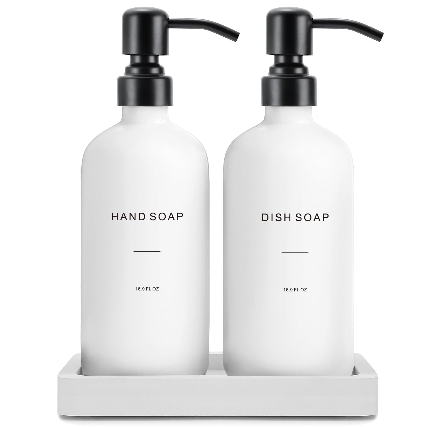 Prus Waso Kitchen Soap Dispenser Set, White Soap Dispenser with Black Stainless Steel Pump, Perfect for Modern Kitchen Decor. (White)