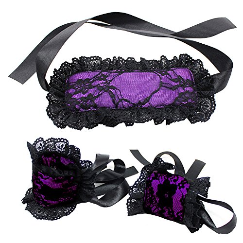 bjduck99 Women Exotic Lingerie Lace Blindfold Mask Handcuff Set Role Play Costume -Purple
