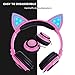 [Upgraded Version]Cat Ear Kids Headphones USB Rechargeable&LED Light Up Foldable Over Ear Headphones Headsets for Girls,Boys,Compatible for iPad,Kids Tablet (01Old Pink)