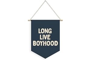 Dilemat Navy Blue Boys Room Decor Long Live Boyhood Linen Canvas Pennant Flag Banner Nursery Playroom Wall Decor for Boys Bedroom Toddler Decorations Boy Room Decor