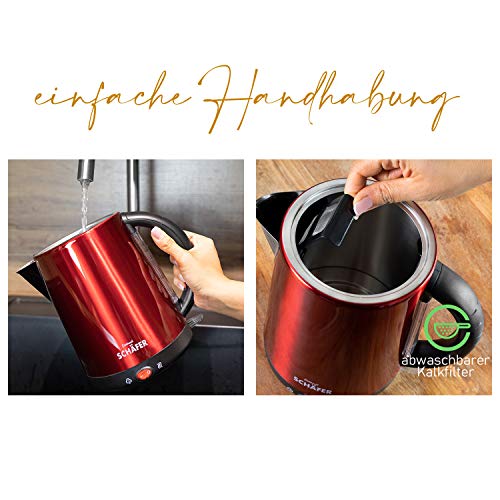 Edelstahl - Teekocher Wasserkocher - Rot - mit Teesieb Abschaltautomatik und Warmhaltefunktion - 2,7 Liter - 1850-2200W – Bild 5