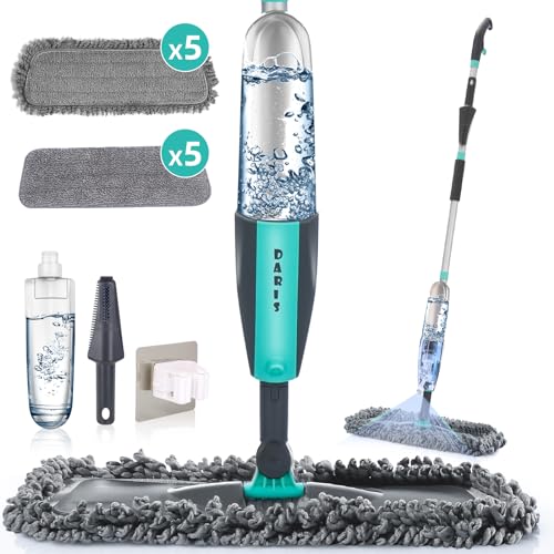 Microfiber Spray Mop for Floor Cleaning Wet Dry, 360 Degree Spin Dust Home Kitchen Hardwood Floor Flat Mops with 360ML Refillable Bottle Include 4 Microfiber Reusable Pads 1 Scrubber and 1 Mop Holder