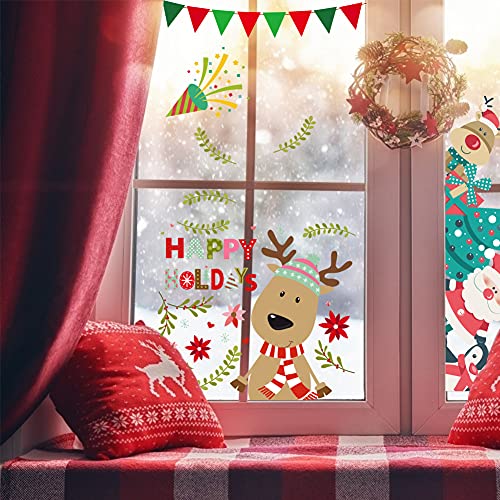 BigOtters 240PCS Christmas Window Cling Stickers, 12 Sheets Christmas Snowflake Window Clings Stickers for Glass Xmas Window Decals Decorations Holiday Snowflake Santa Claus Reindeer Decals for Party