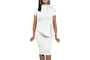 LAGSHIAN Women Fashion Peplum Bodycon Short Sleeve Bow Club Ruffle Pencil Party Dress