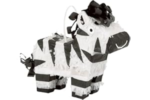 Unique Black & White Mini Zebra Piñata Favor Decoration - 7" x 7" (1 Pc.) - Paper & Cardstock Combo - Perfect for Kids' Birth