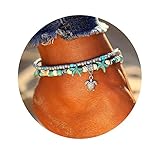 17mile Blue Starfish Turtle Anklet Multi-layer Charm Beads Sea Bench Handmade Boho Anklet Foot Jewelry Gifts for Women