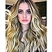 Synthetic Wig,Dark Rooted Ombre Middle Part Curly Wave Natural Looking Long Synthetic Hair, Blonde Full Heat Resistant Wig for Women,27.5in