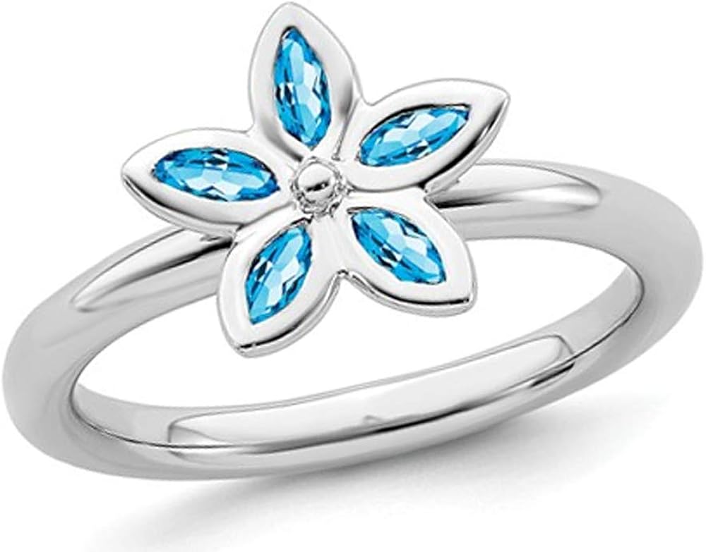 Blue Topaz Flower Ring 2/5 Carat (ctw) in Sterling Silver Amazon.co.uk