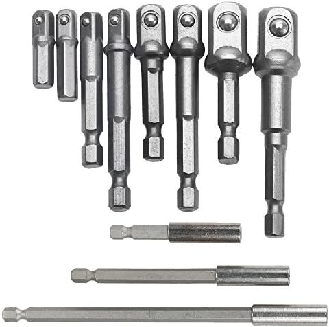 OSNY 8Pcs Socket Adapter Impact Hex Shank Drill Bits Bar Set 1/4" 3/8" 1/2" Bits + 3PCS 1/4 Hex Drill Bit Extension 60/100/150mm Quick Release Magnetic Screwdriver Extension Bit Holder (A)