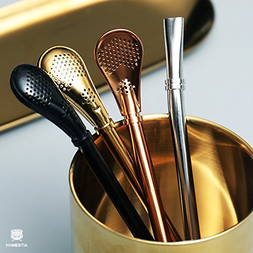 image for Stainless Steel Spoon Straw Reusable with Tea Filter Mate Bombilla Dri