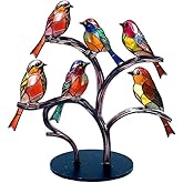 Dsadrwq 1 Pcs Six Colorful Birds Decorated Acrylic Branches, Tabletop Bird Statue Ornament for Home Decor