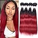 Aigemei Hair Peruvian Ombre Burgundy Hair Extensions Black To Red Straight Weave Two Tone 4 Bundles 14 16 18 20 Inches Total 200 Gram