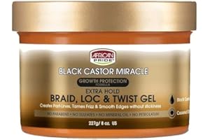African Pride Black Castor Miracle Extra Hold Braid, Loc and Twist Gel, 8 oz