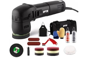 SPTA Mini Orbital Polisher - 3 Inch 10mm/780W Variable Speed Dual Action With Polishing Pads, Sanding Discs, Pad Conditioning Brush