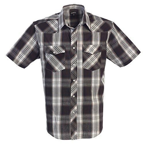 Gioberti Men's Plaid Western Shirt, Dark Brown / White, Large