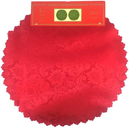 Charming Home Fancy Damask Doilies RED Round - Set of Two (2)