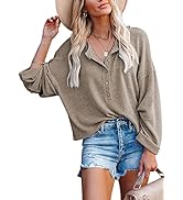Bdcoco Women's V Neck Button Down Henley Tops Casual Long Sleeve Knitted Crop Blouse Shirts