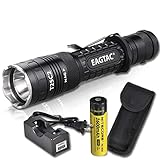 Bundle: EagleTac T25C2 XP-L V5 1250 Lumens 300 Yards Rechargeable Compact LED Tactical Flashlight with Eagletac Rechargeable 18650 Battery and LumenTac Charger - G25C2 T20C2 Upgrade