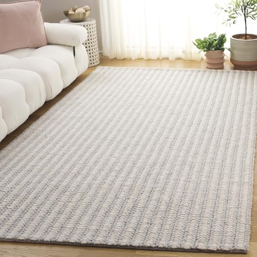 SAFAVIEH Manhattan Collection Area Rug - 6' Square, Ivory & Grey, Handmade Wool…