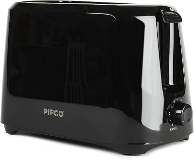 PIFCO Black Toaster 2 Slice 700W 6 Browning Controls Removable Crumbs Tray