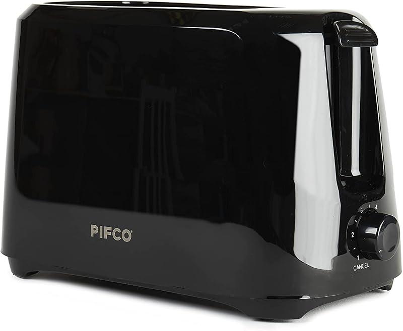 PIFCO Black Toaster 2 Slice 700W 6 Browning Controls Removable Crumbs Tray