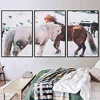 3 Piece Framed Canvas Wall Art A Friend with Me Farmhouse Fun Horse for Living Room Bedroom - 16